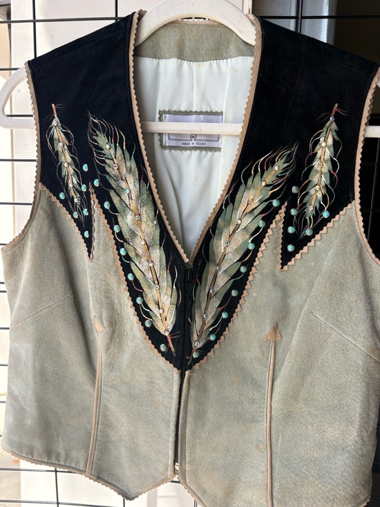Patricia Wolf Jackets & Blazers - Embroidered Feather Suede Vest - Black & Light Gray
